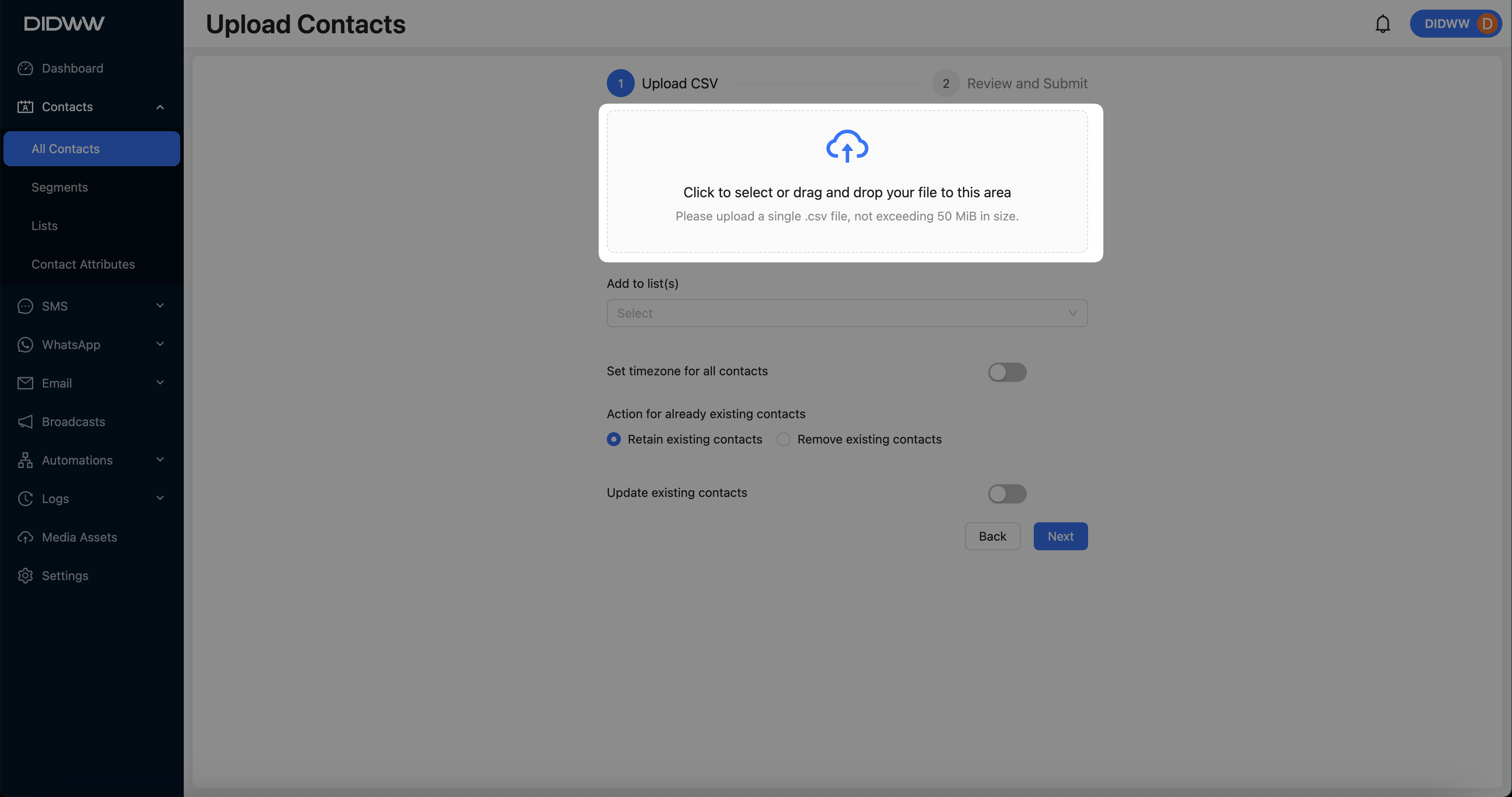 Upload CSV File