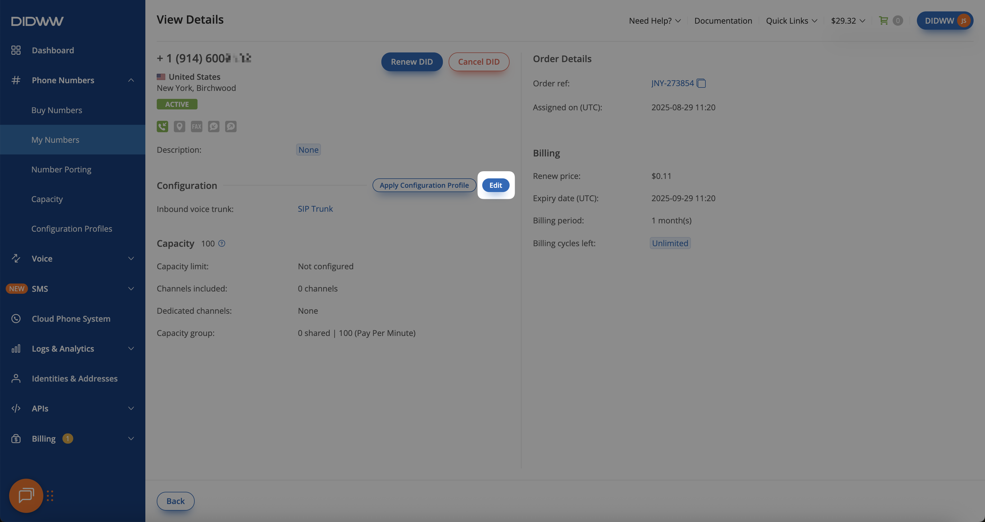 Edit DID configuration