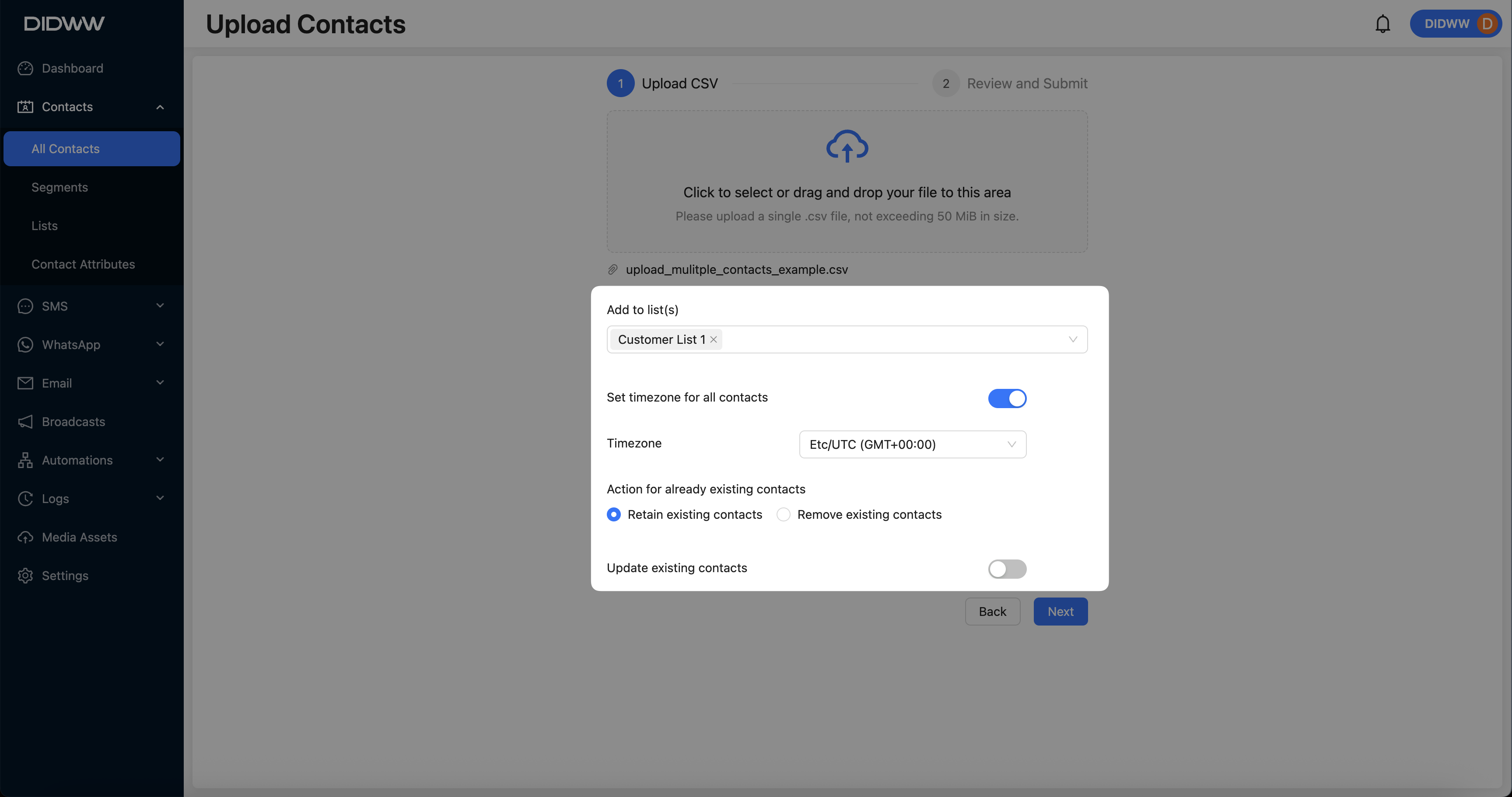 Upload CSV File
