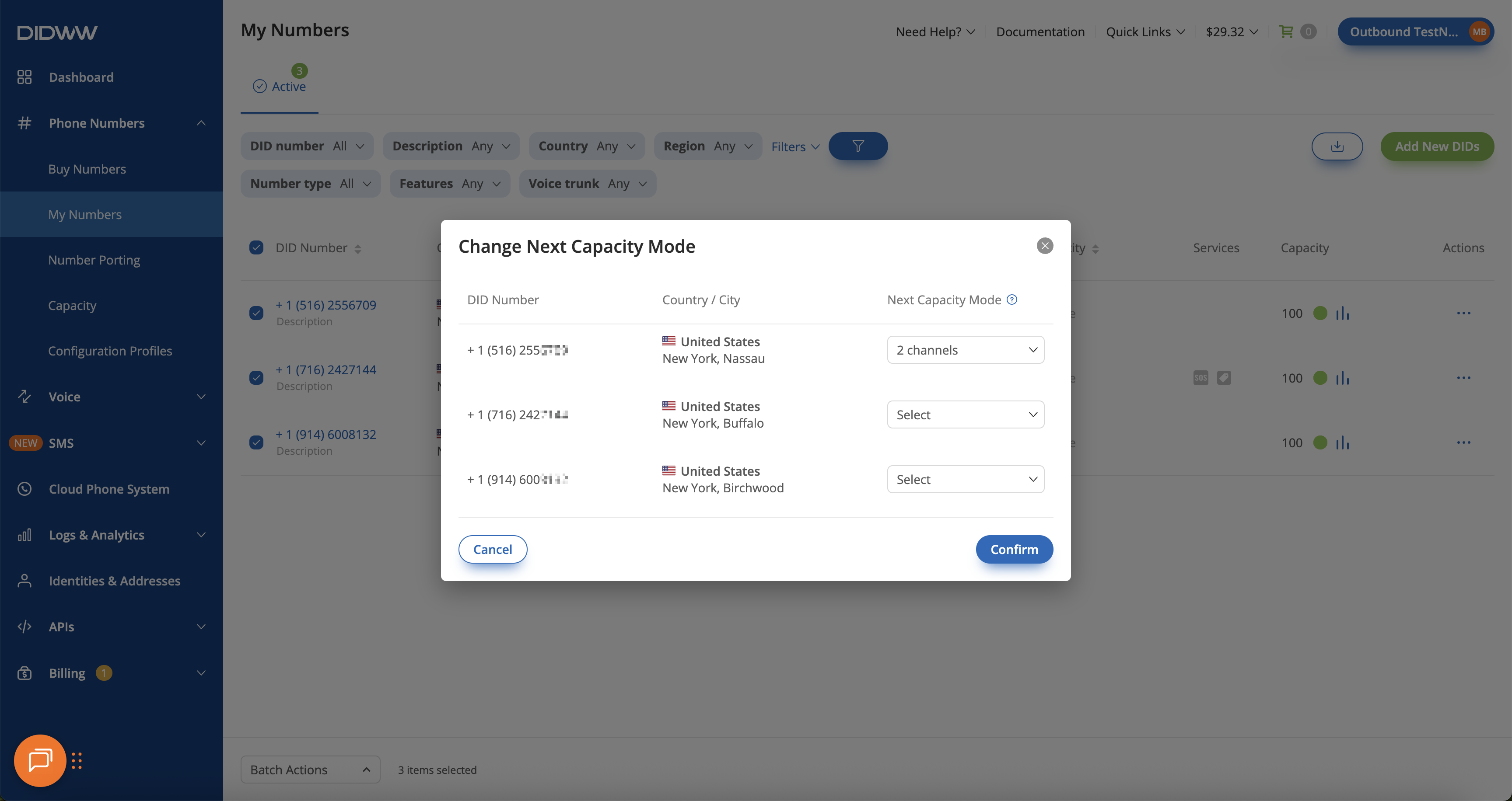 Change next capacity mode window