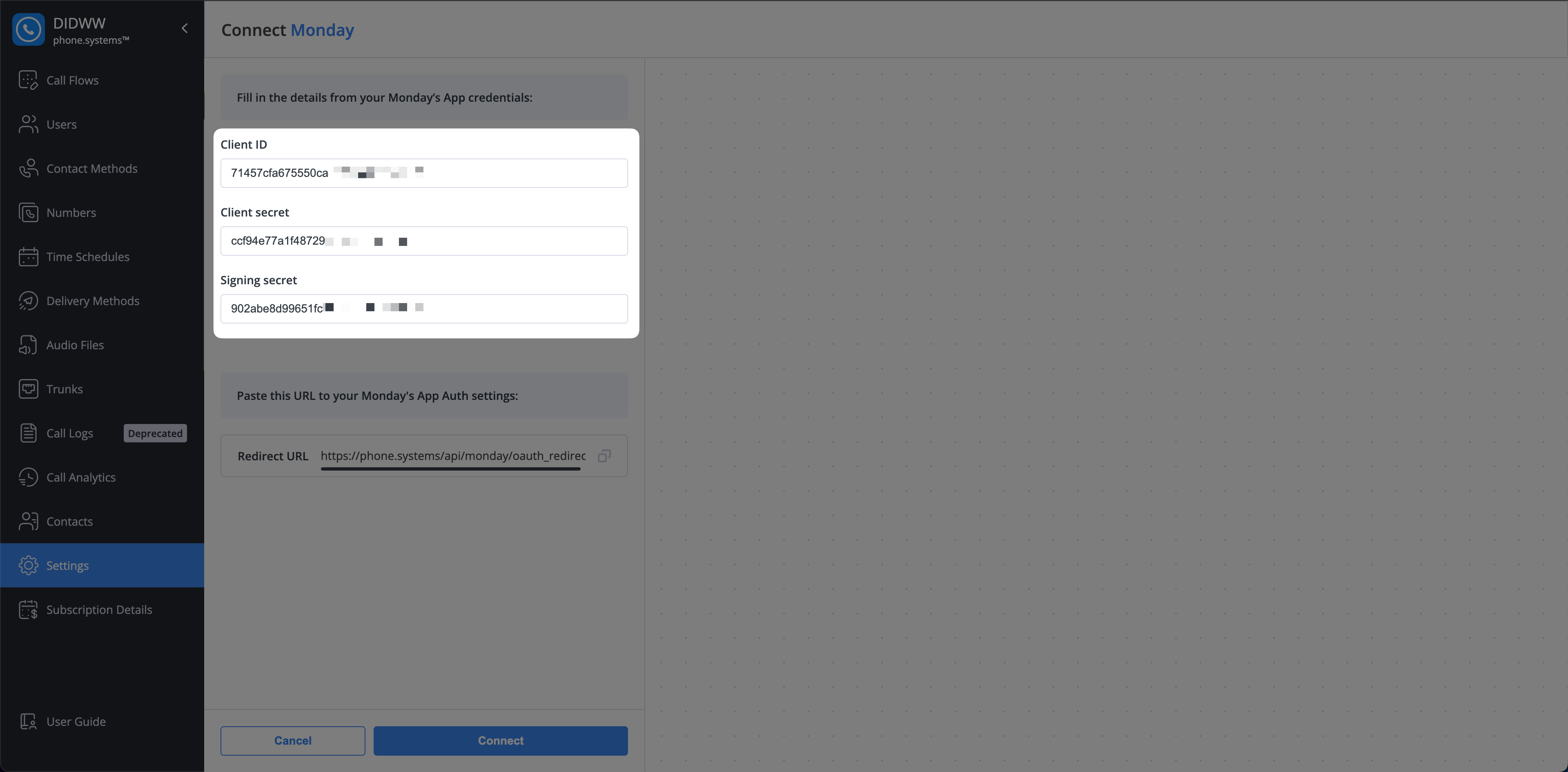 Paste Client ID, Client Secret, and Signing Secret