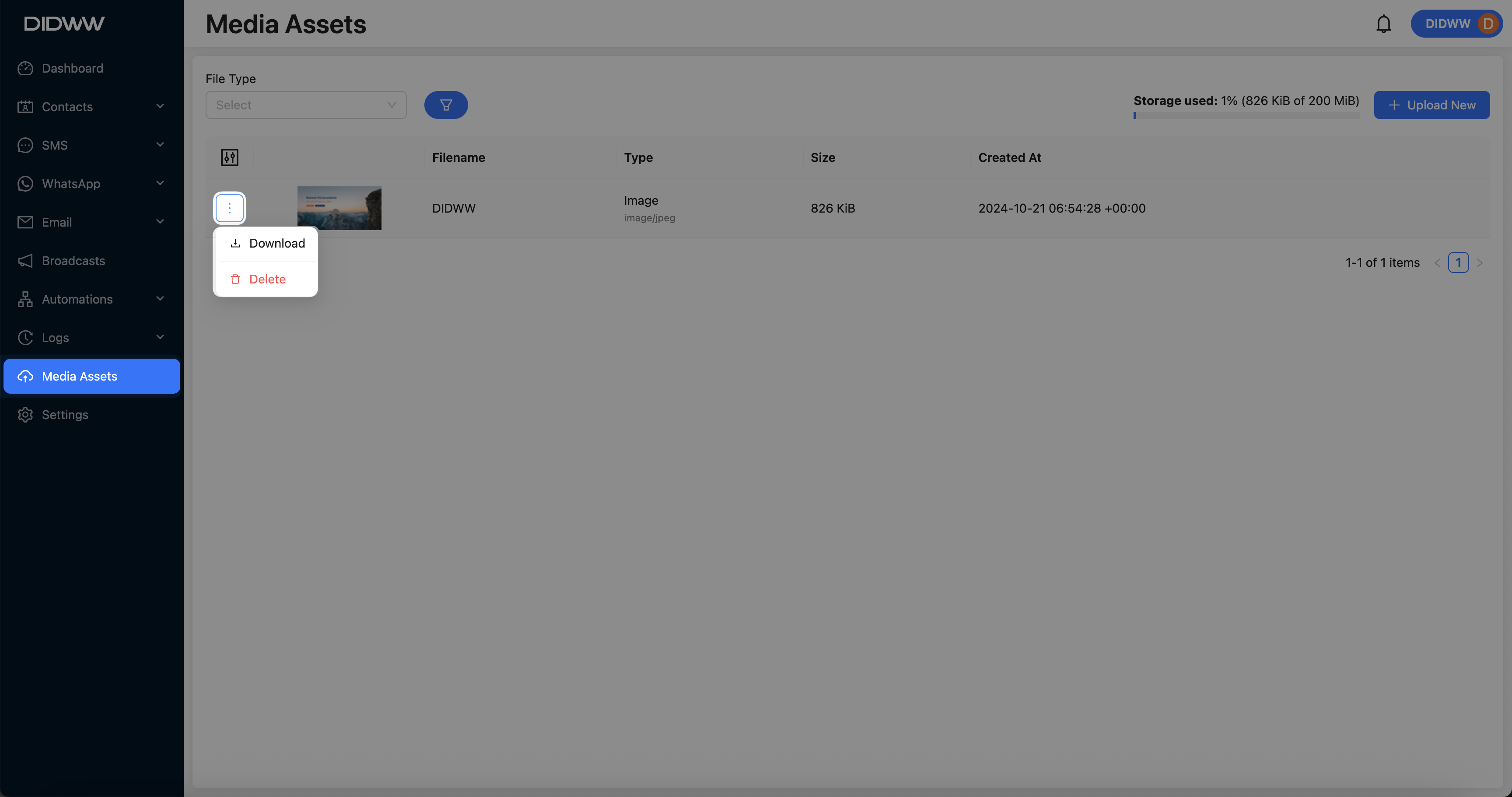 Media Asset Actions Menu