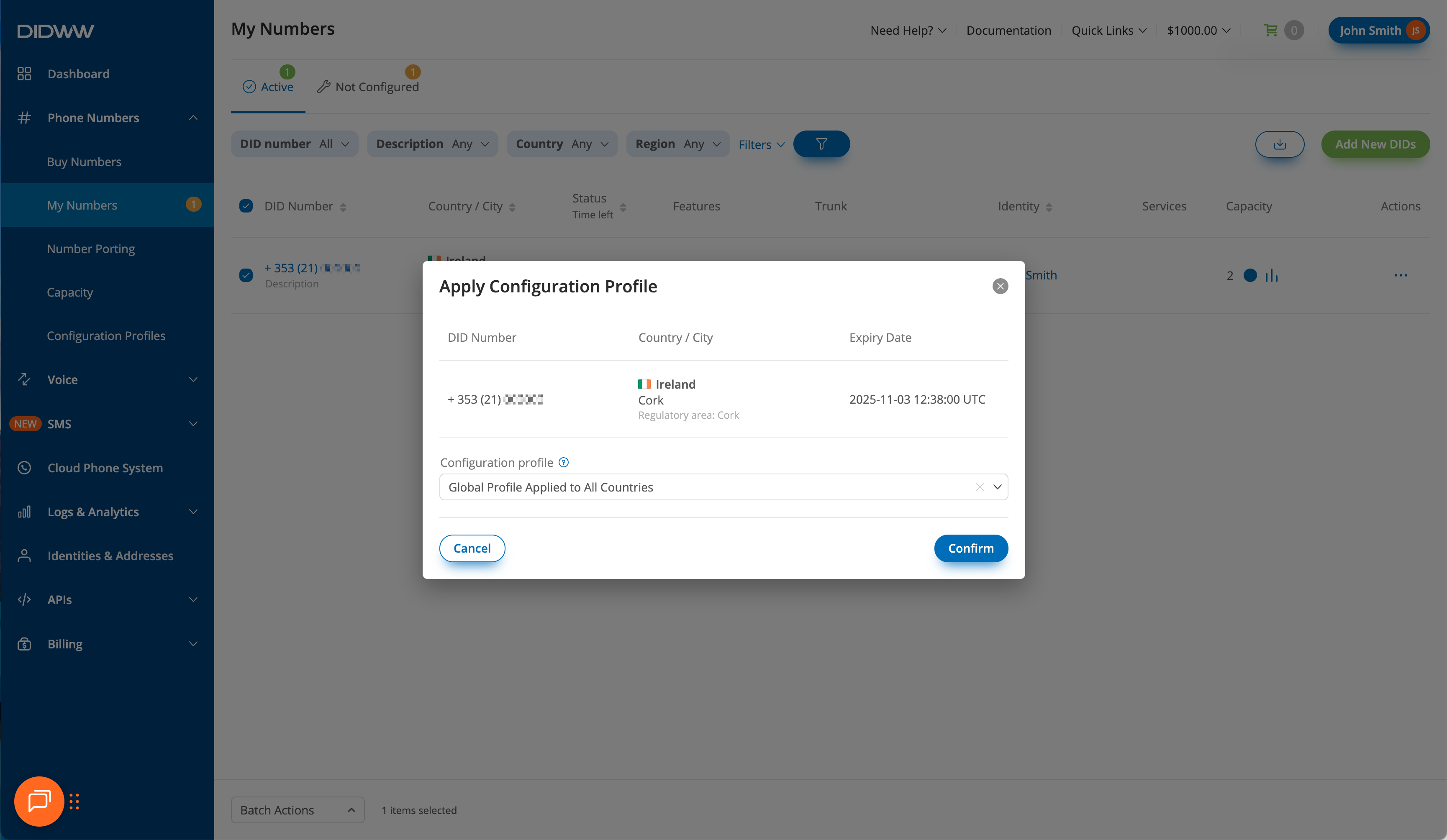 Apply a configuration profile to selected DIDs.
