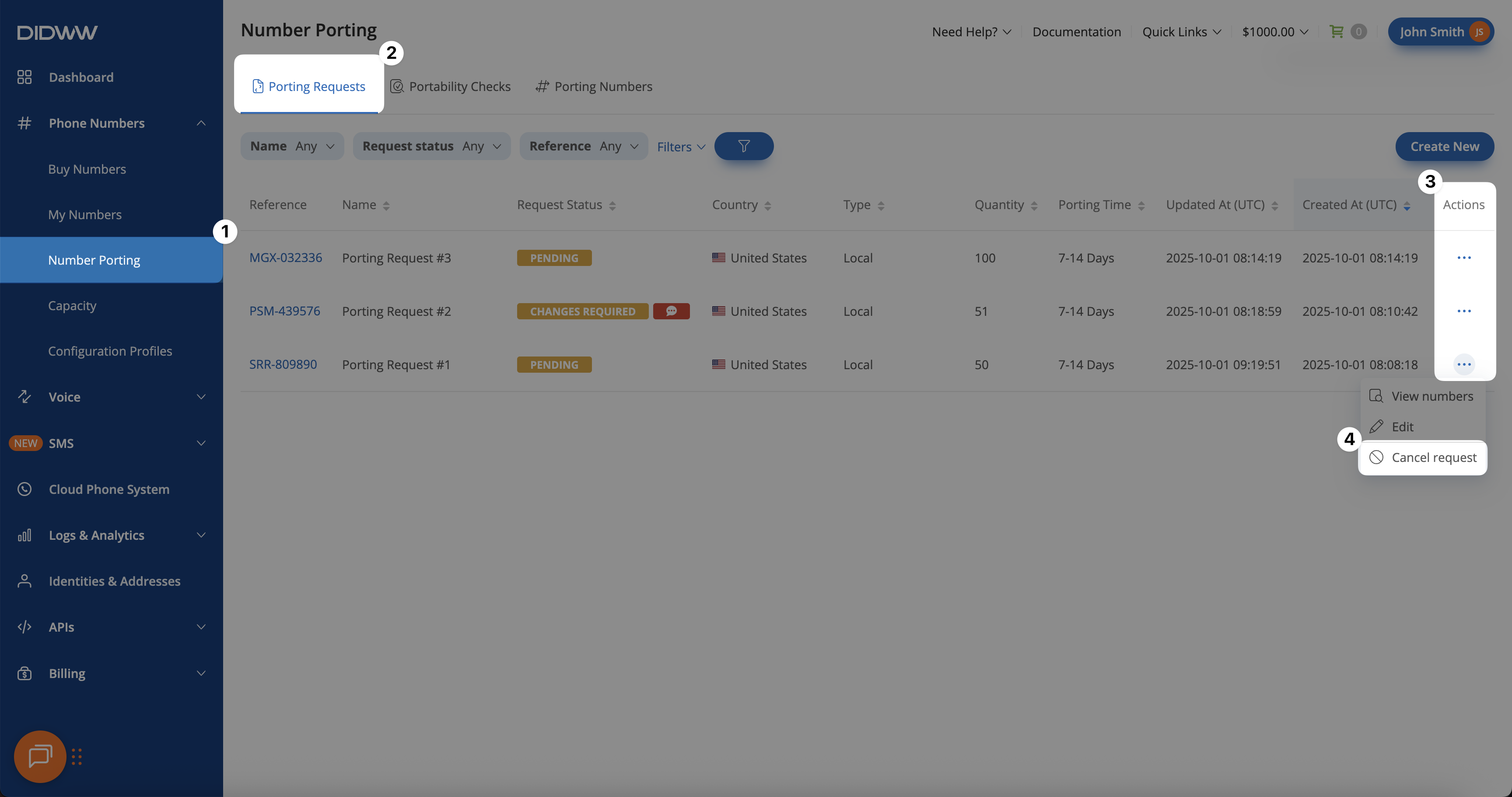 Steps to cancel a porting request in the DIDWW User Panel
