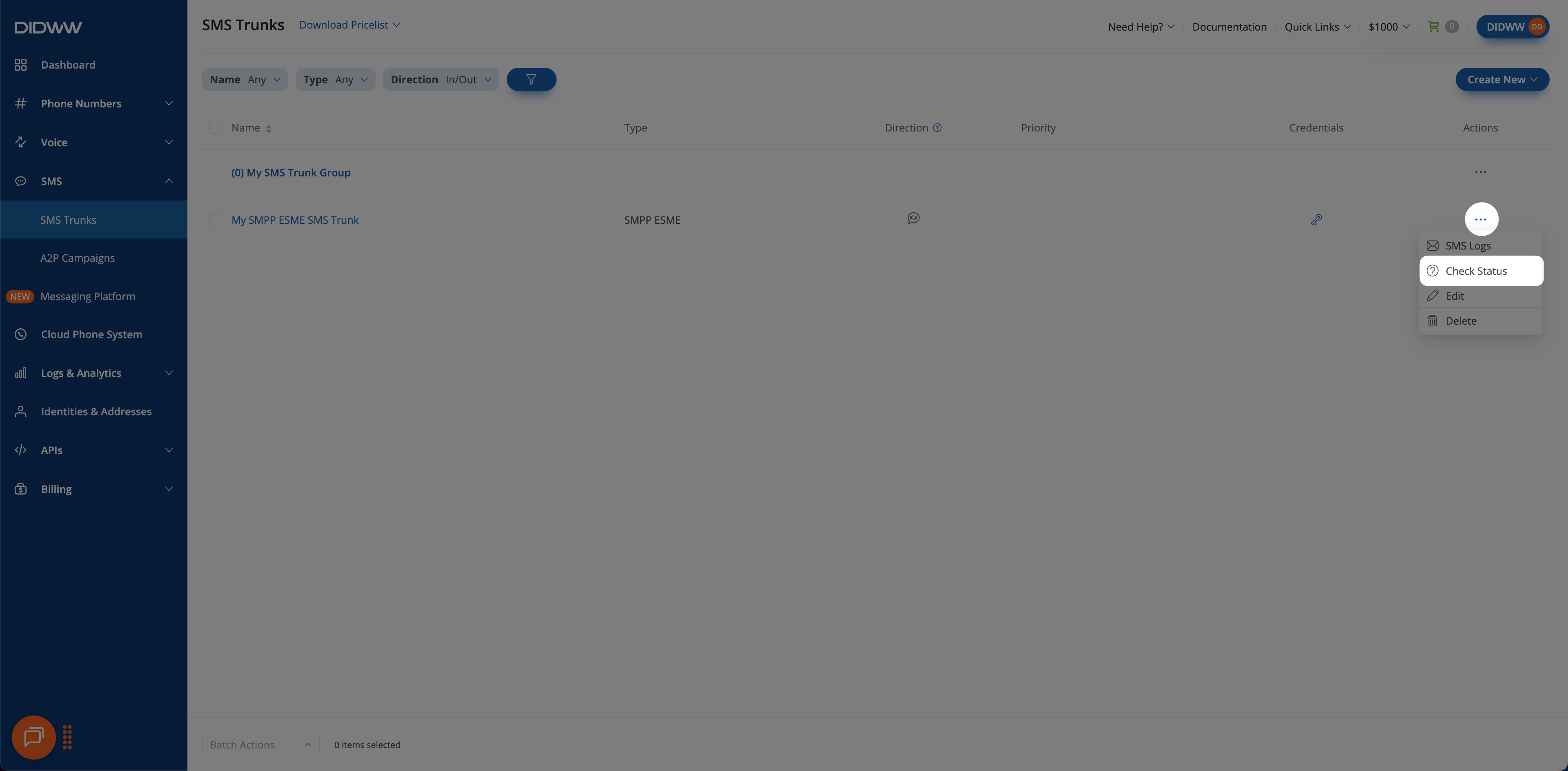 Check bind status button.