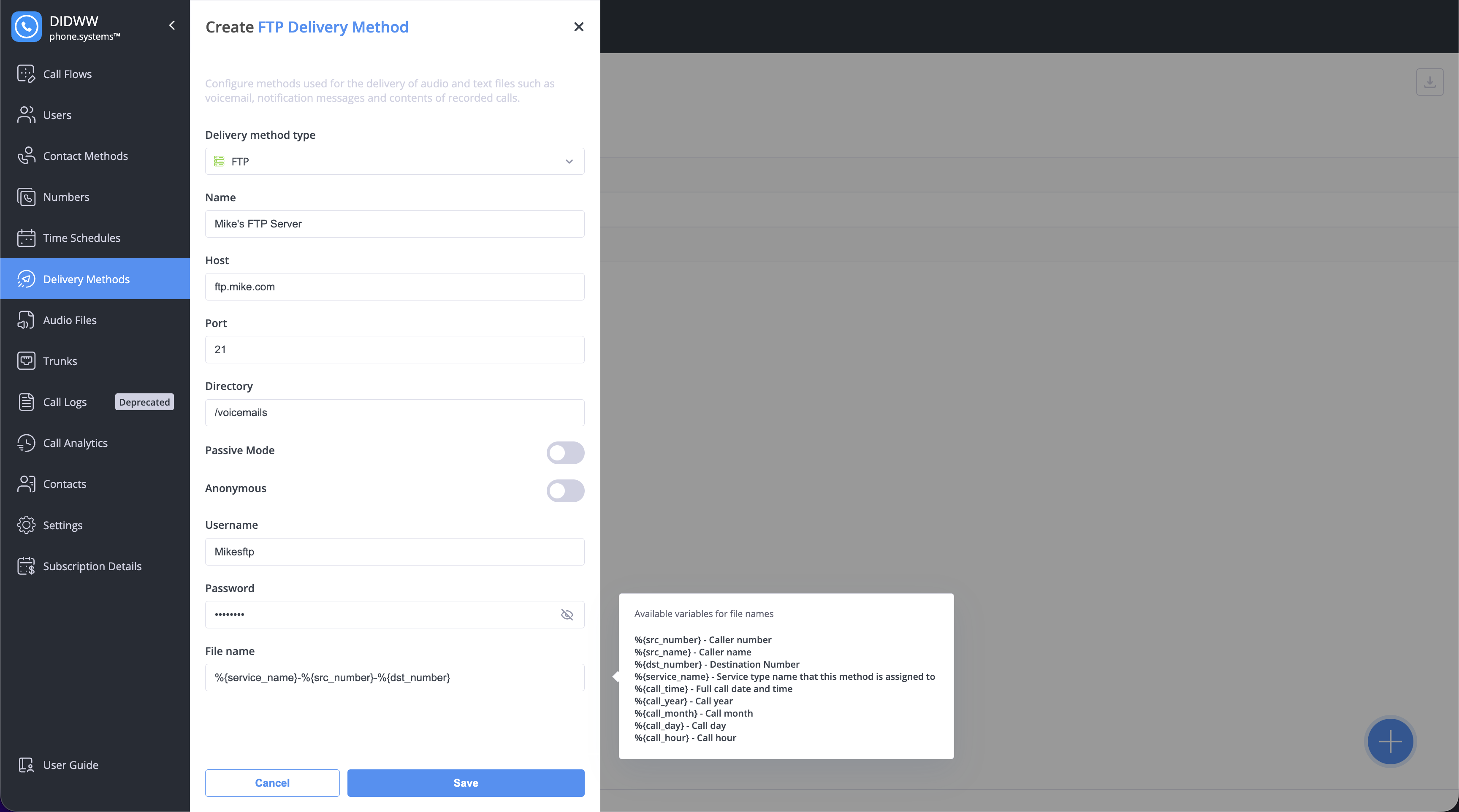 FTP configuration