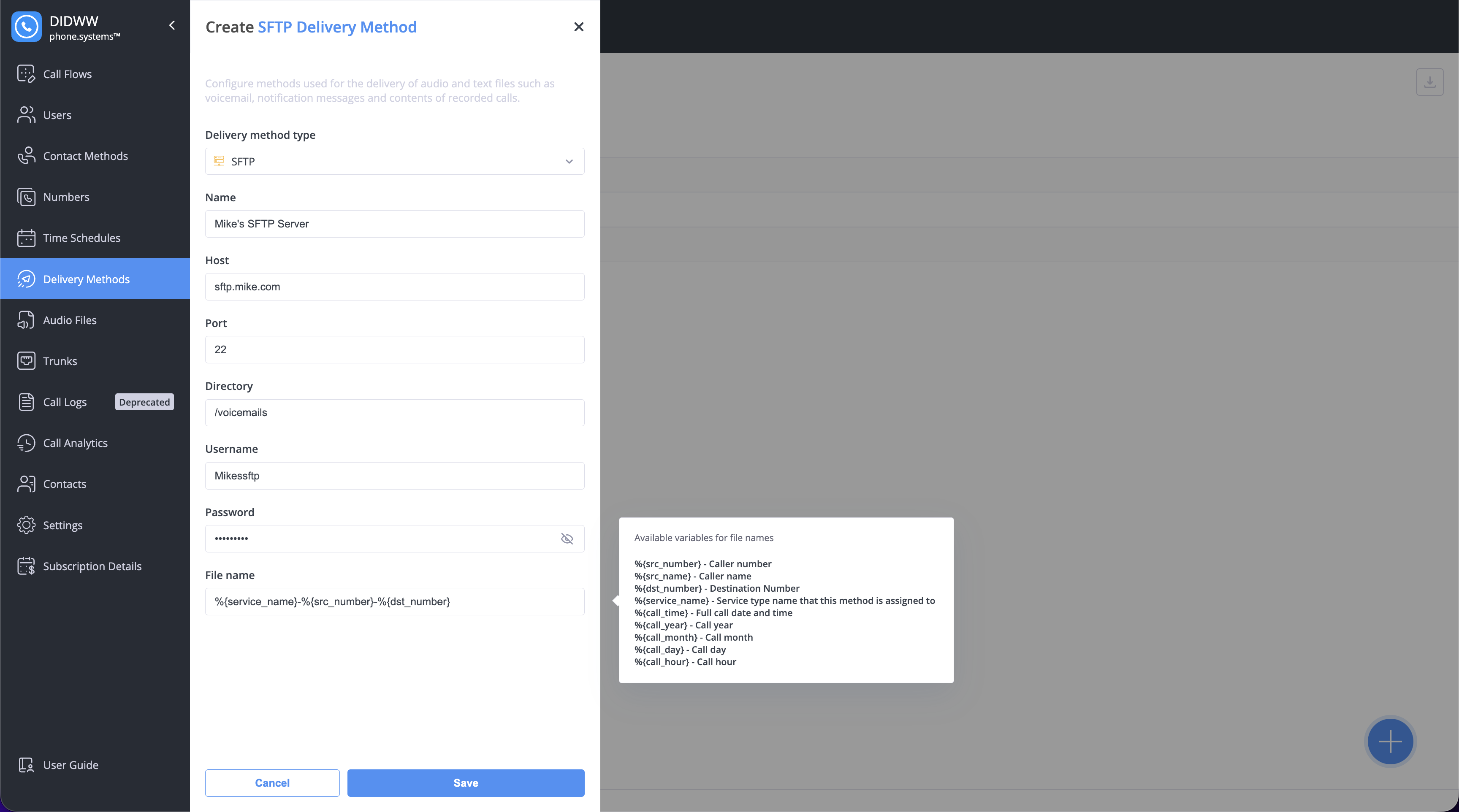 SFTP configuration
