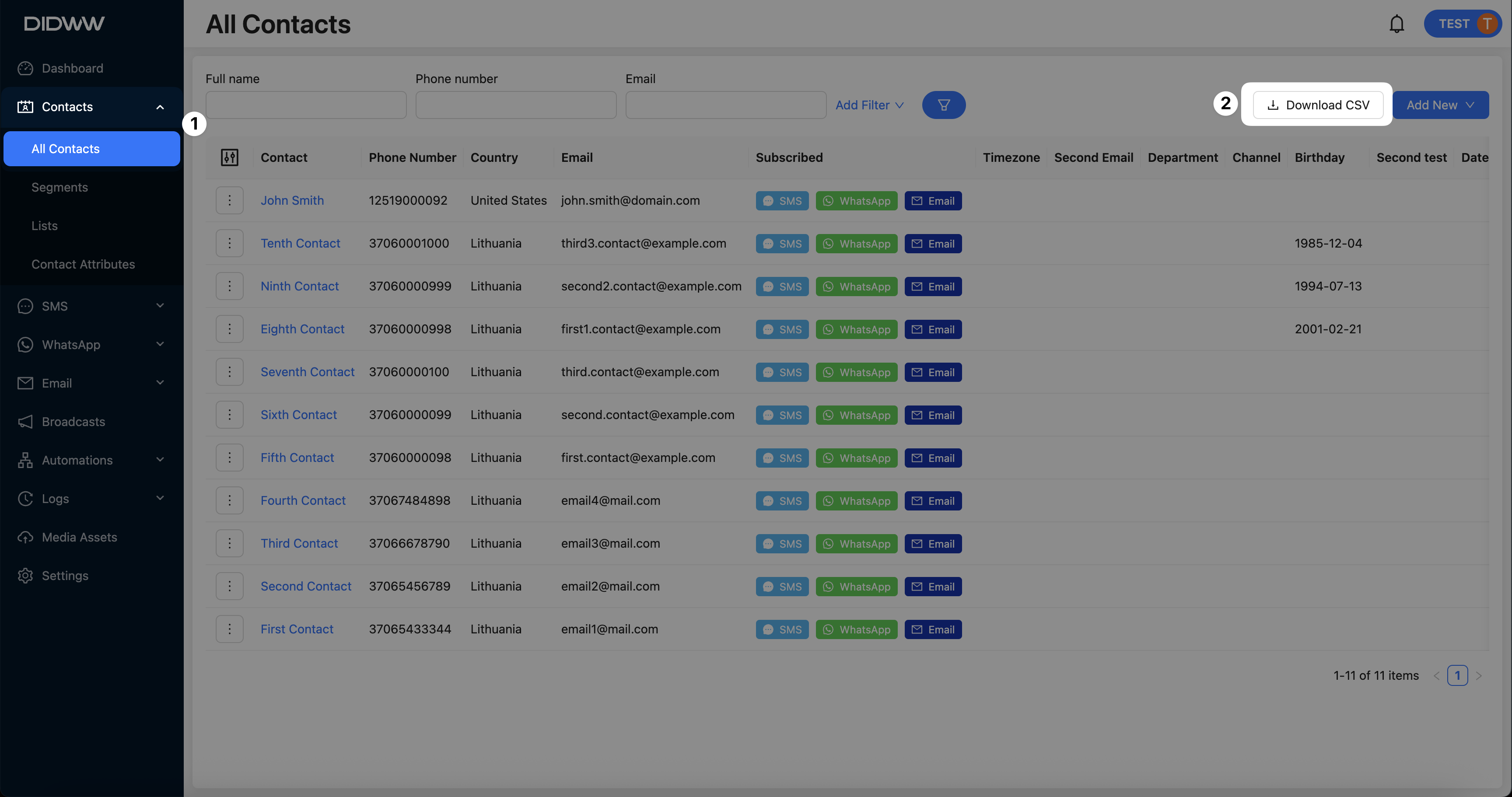 Screenshot of the Download CSV Button