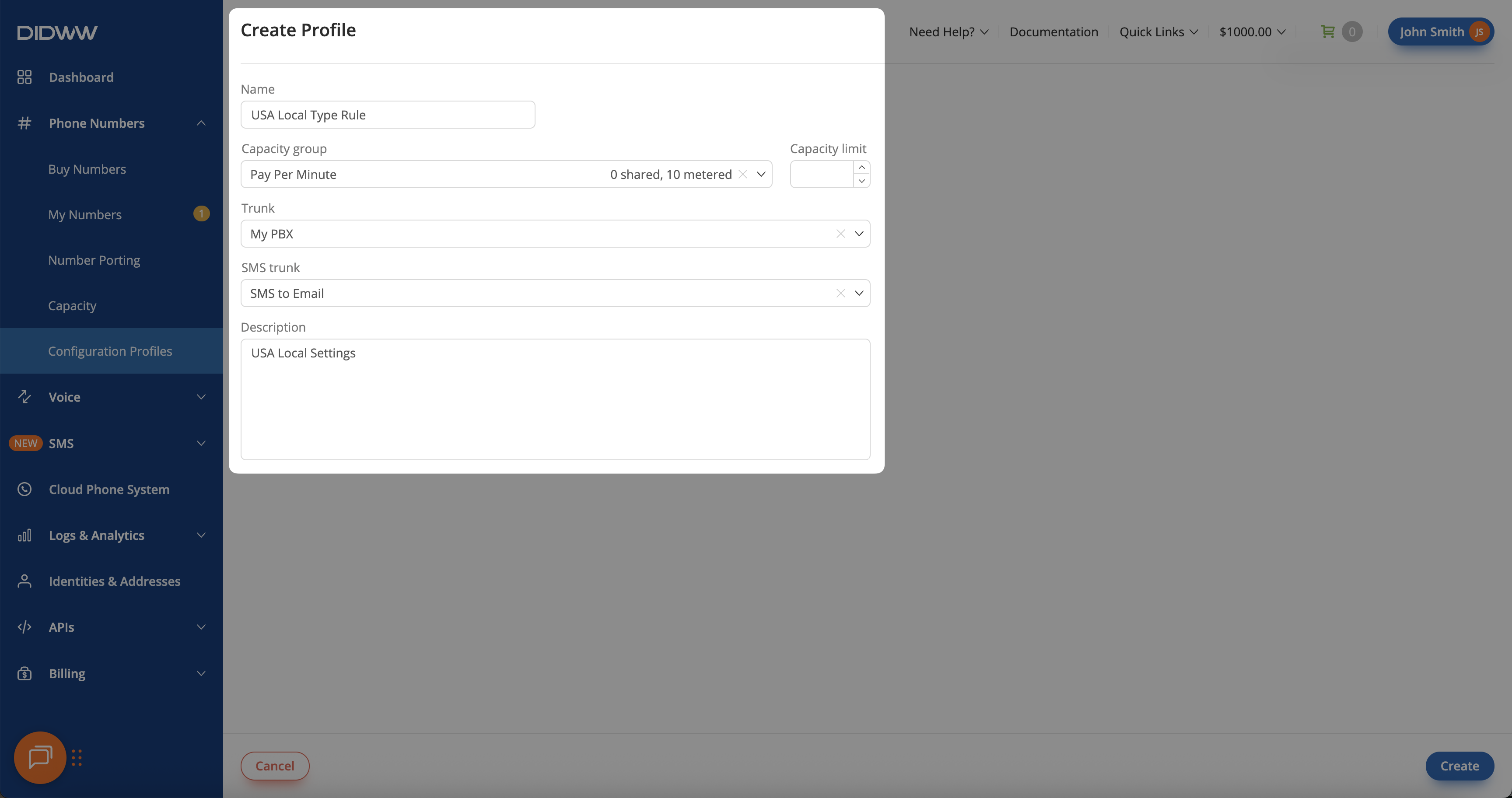 Creating the US Local PBX Profile.