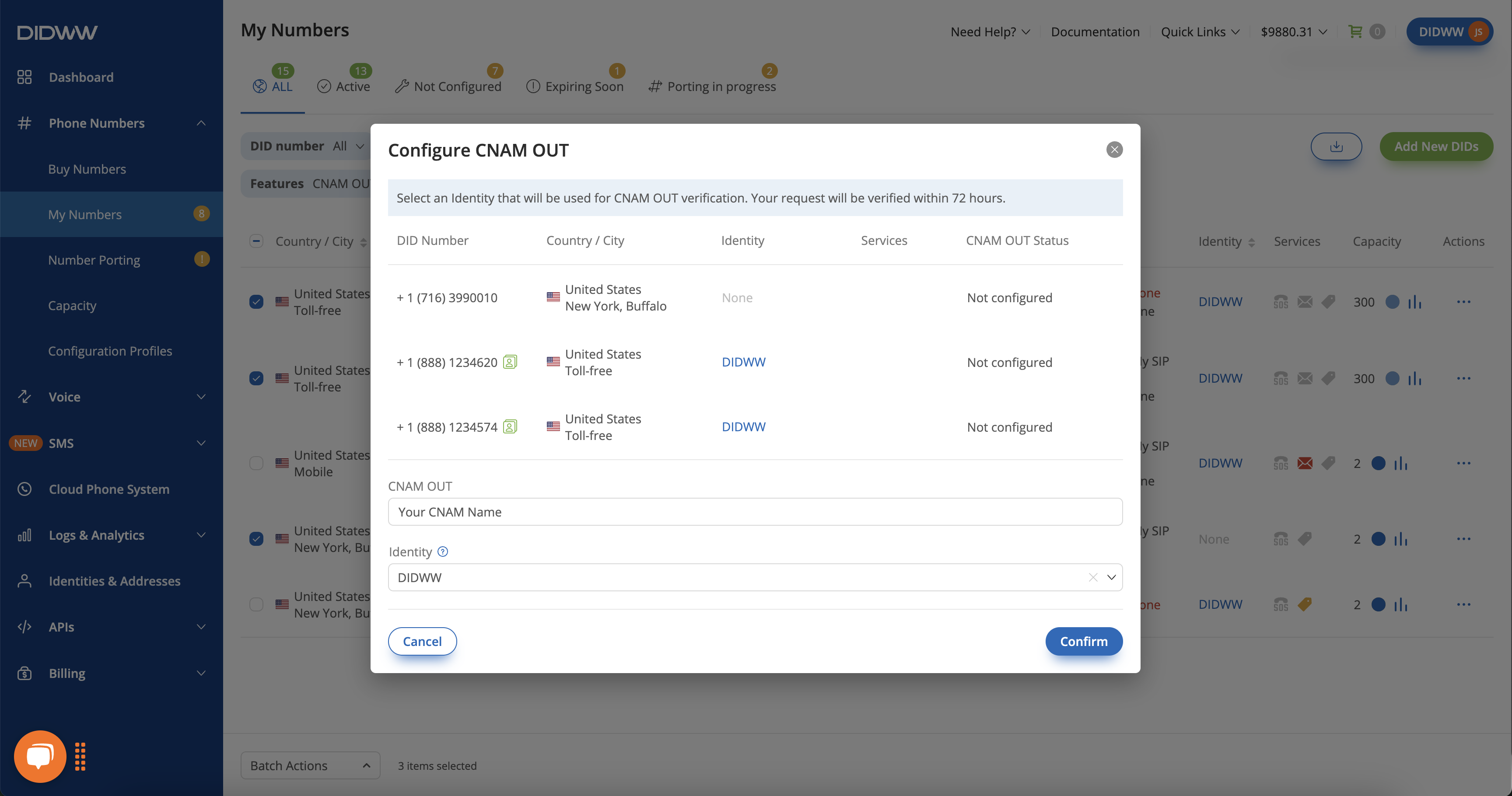 Configure CNAM OUT