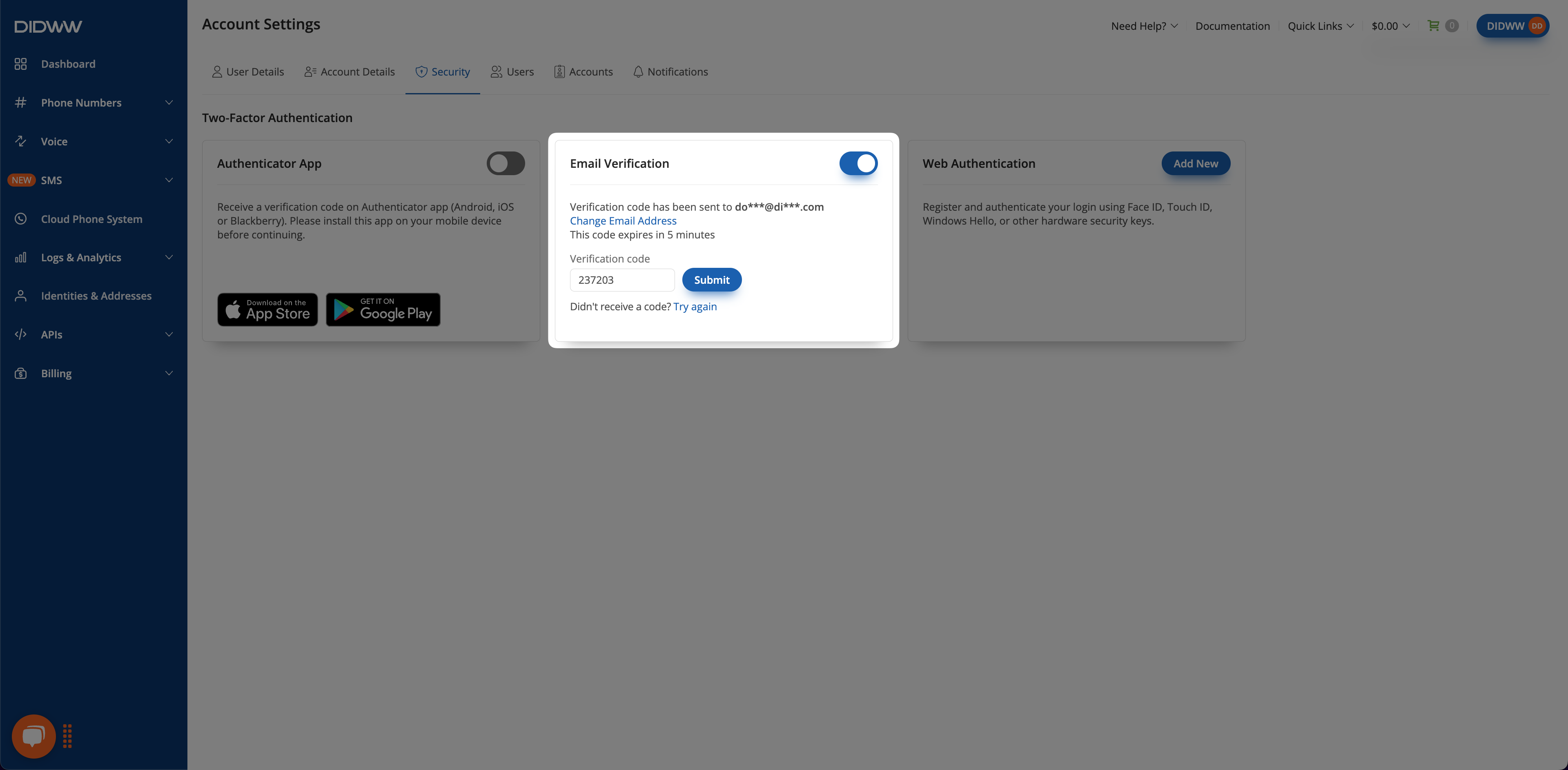 Submit Email Verification Code.