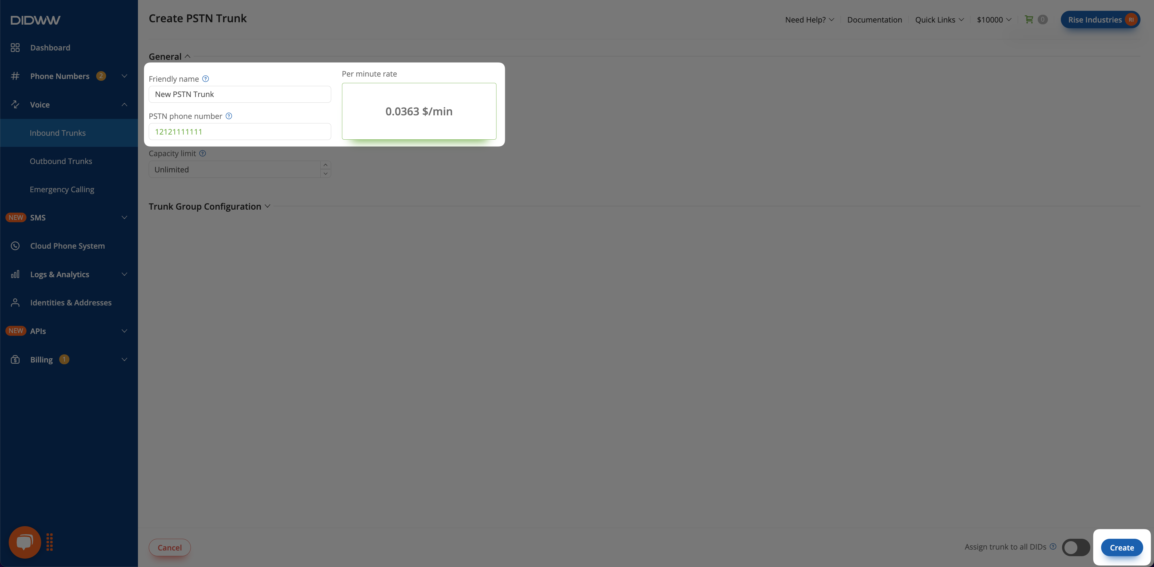 Completing the PSTN trunk configuration