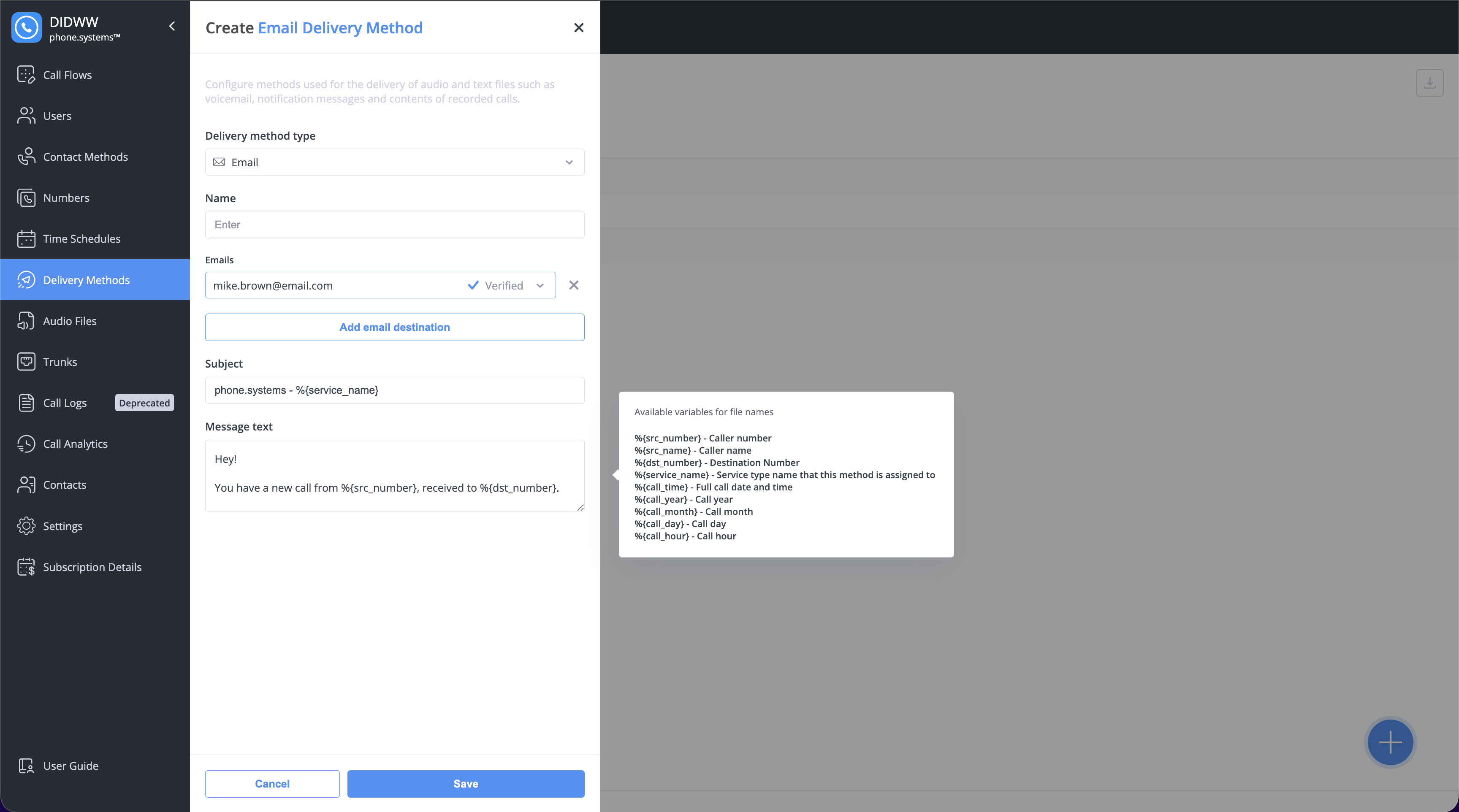 Email Delivery Method Configuration