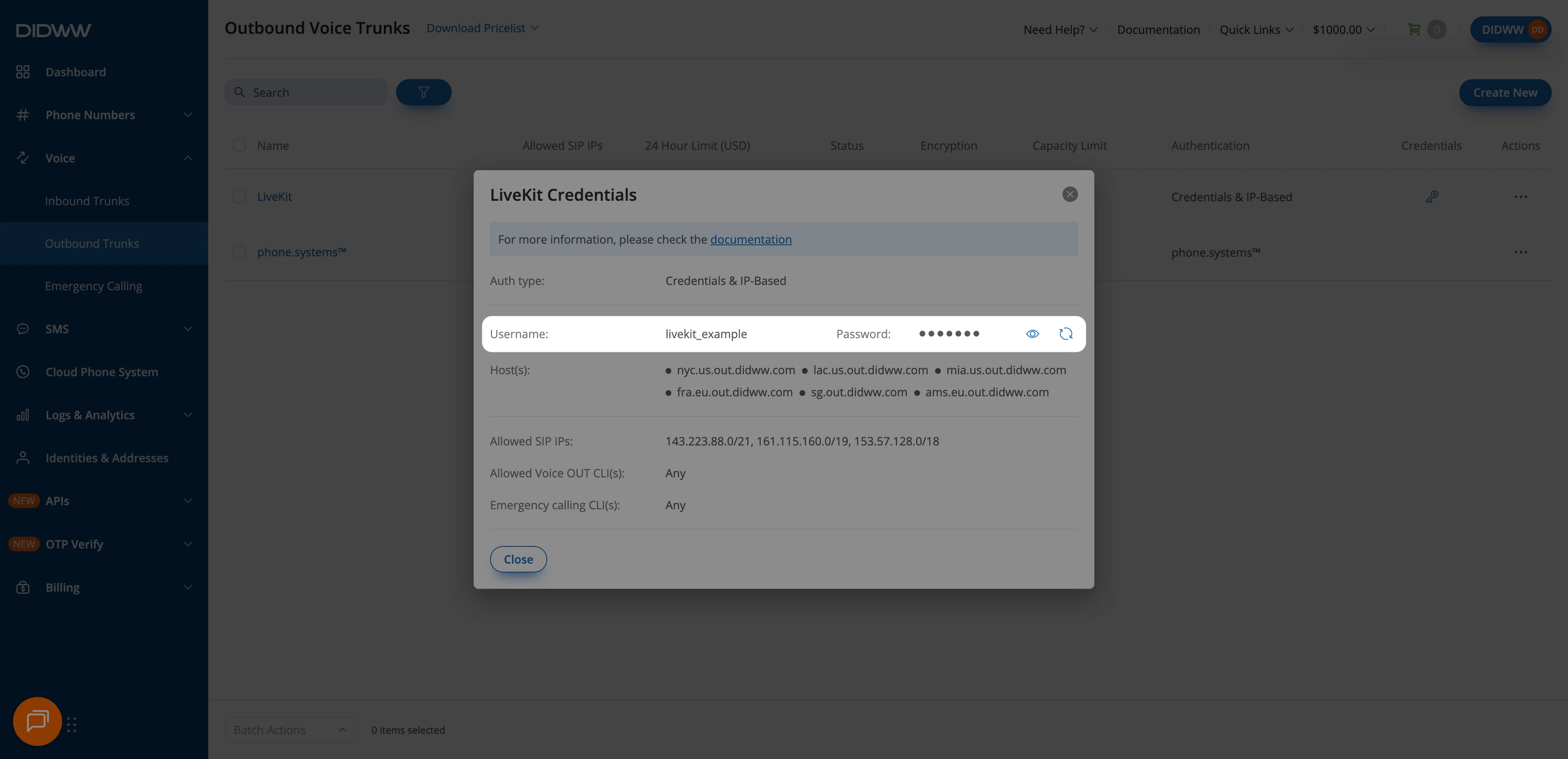 Accessing outbound trunk credentials