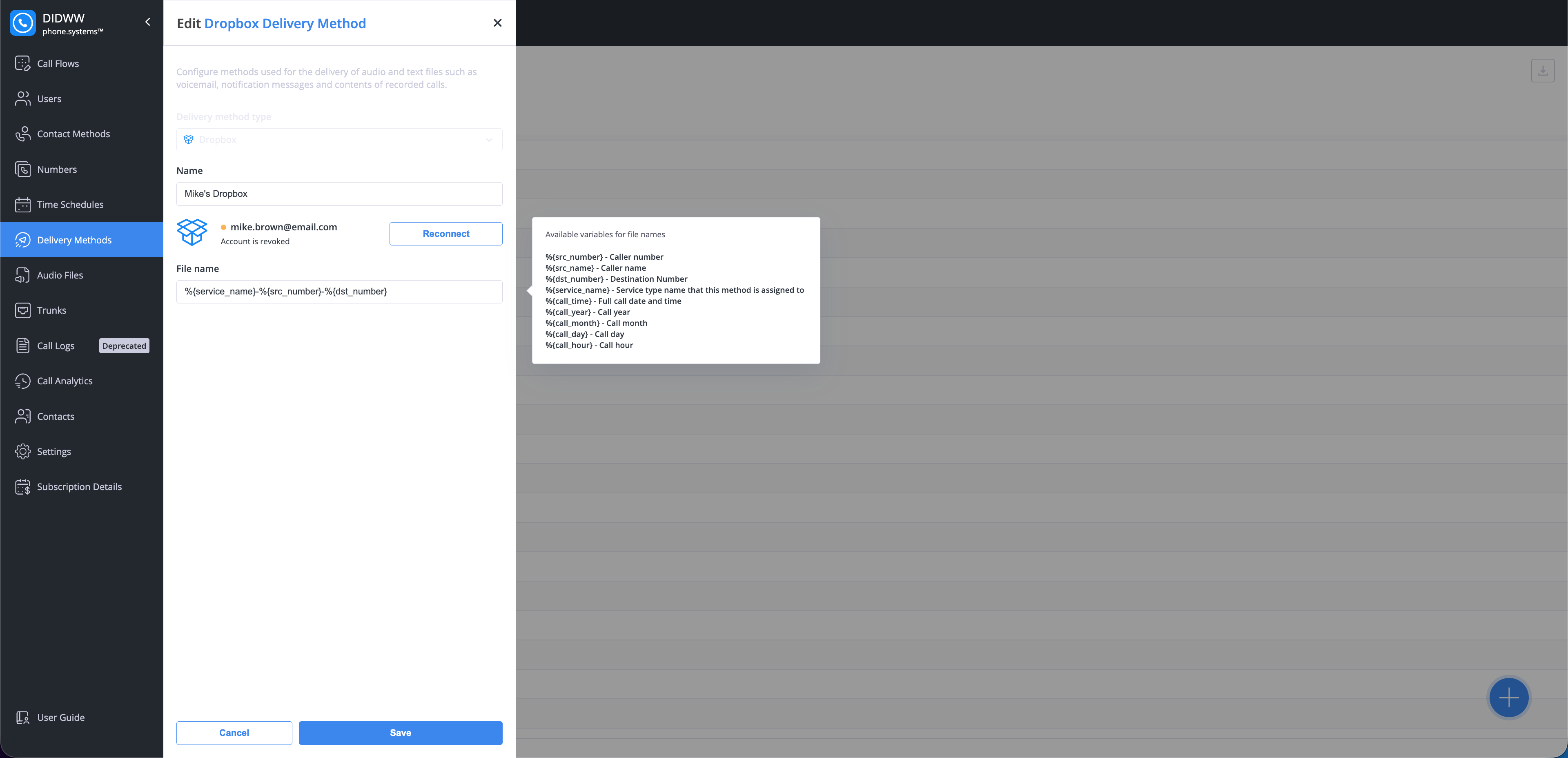 Reconnecting an expired Dropbox account