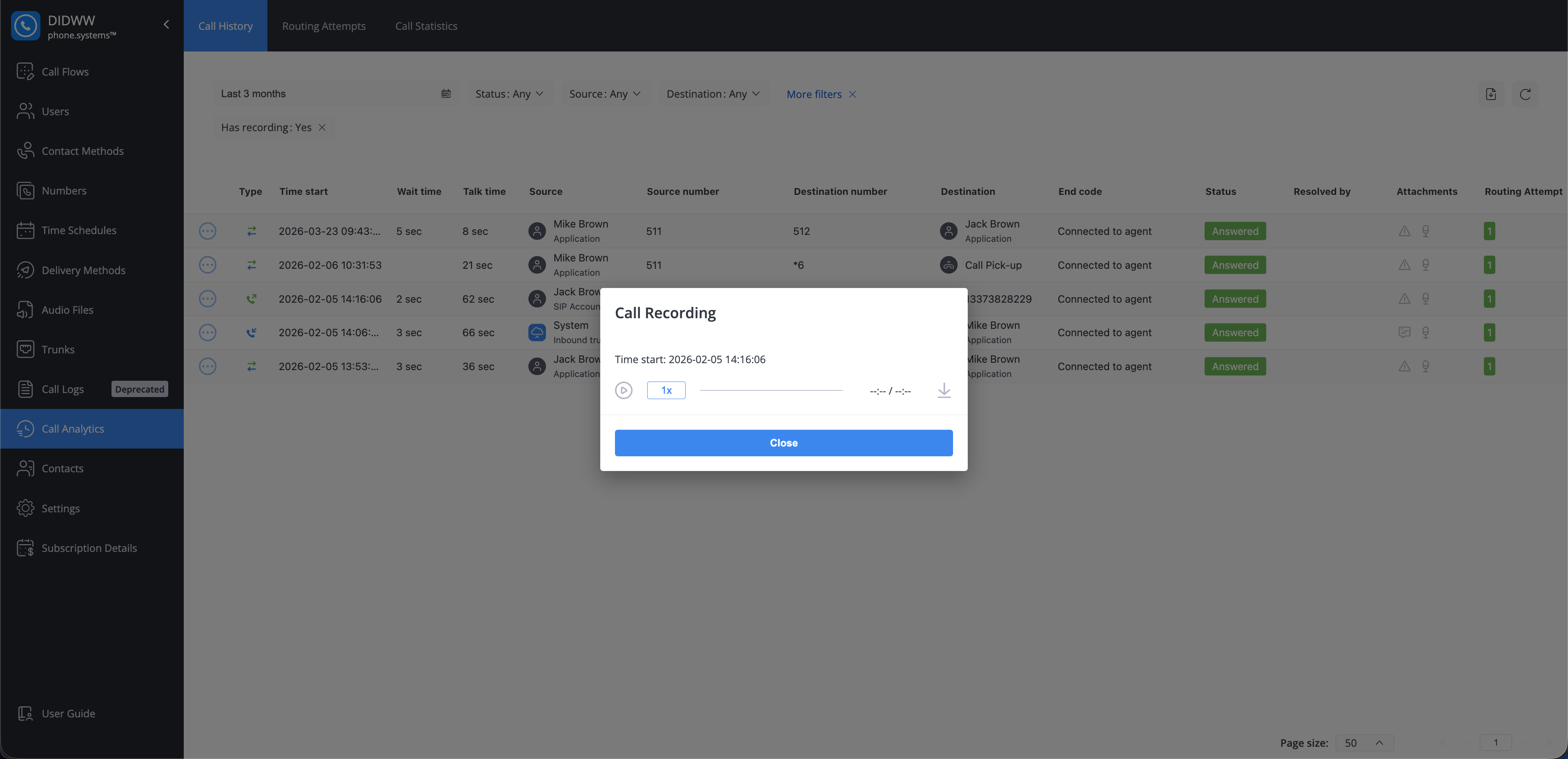 Call Recording window