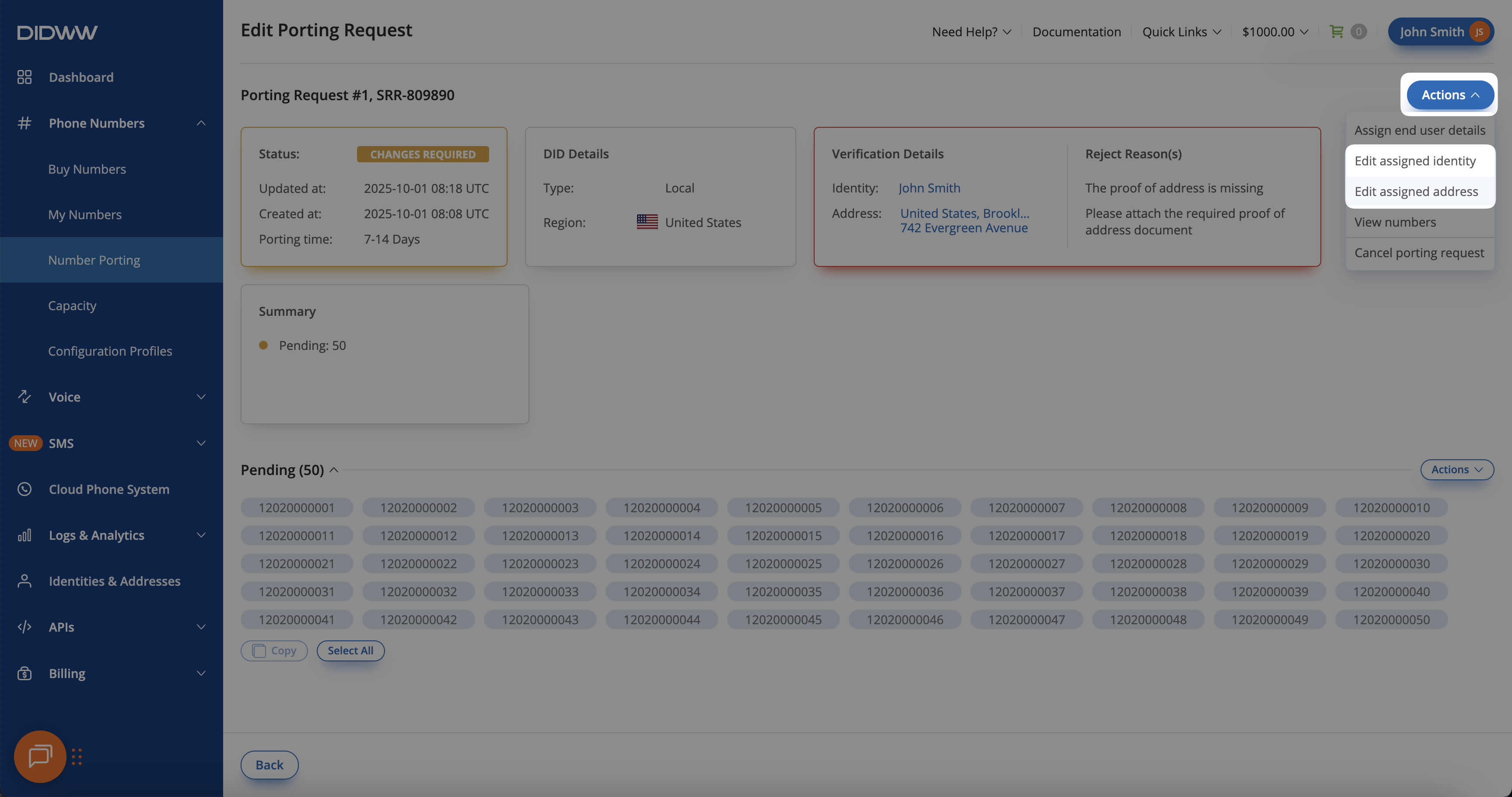 Editing assigned address