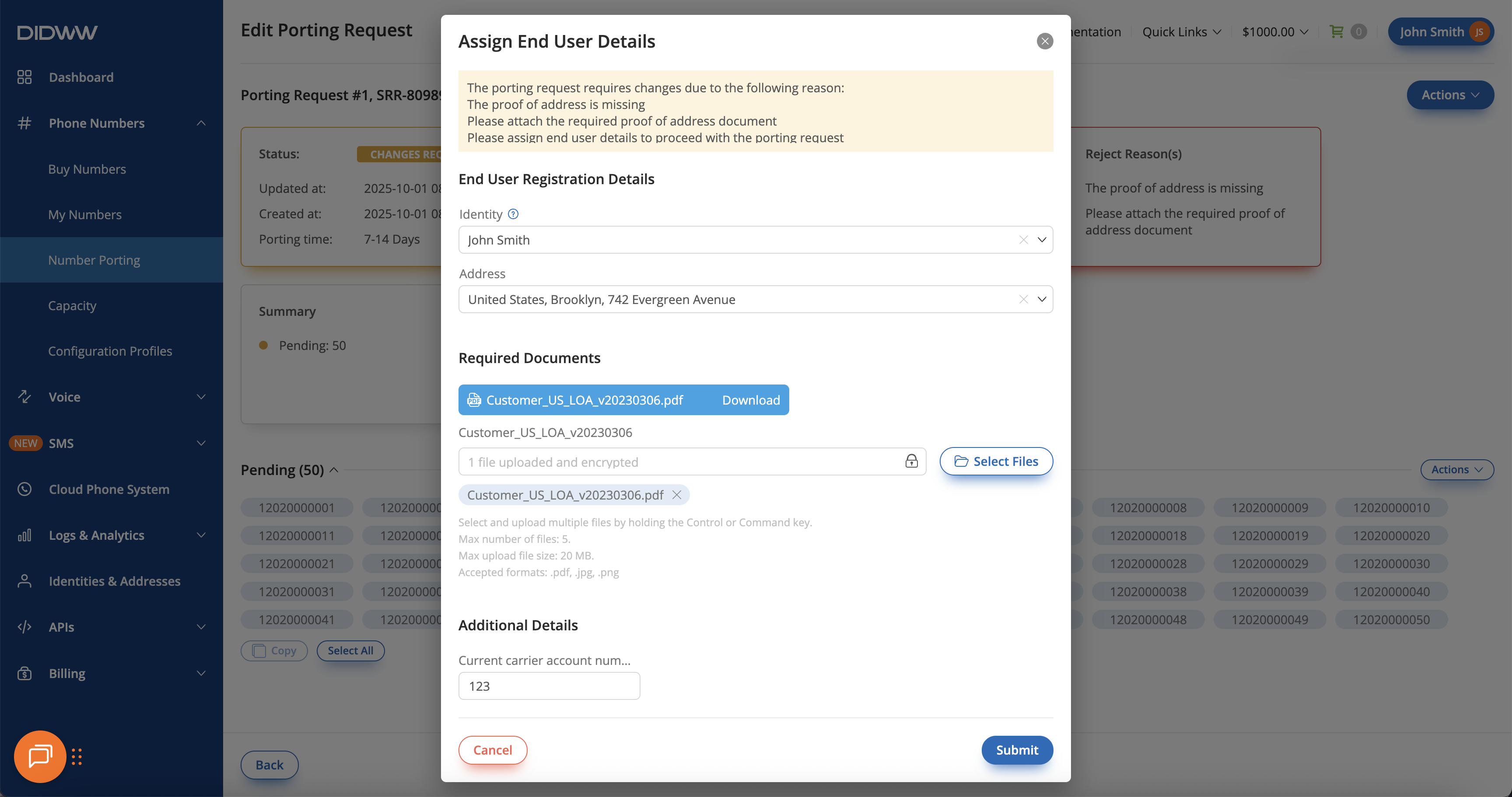 Uploading LOA and submitting