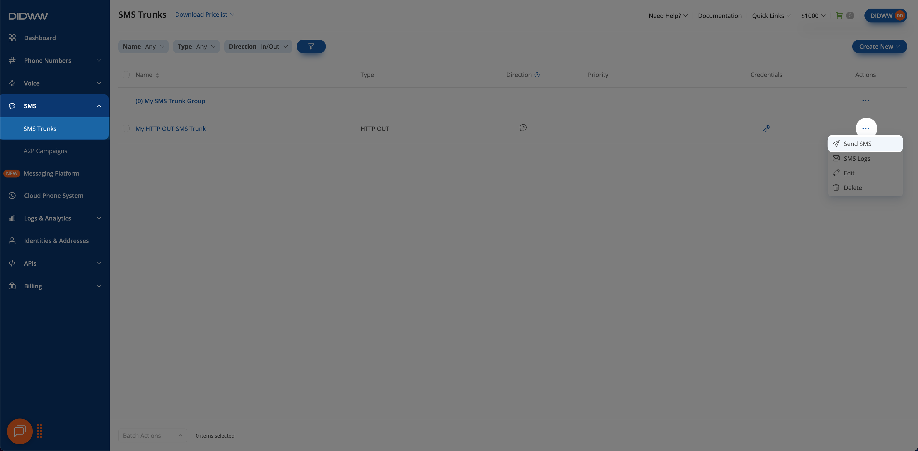 Accessing the SMS sending tool.