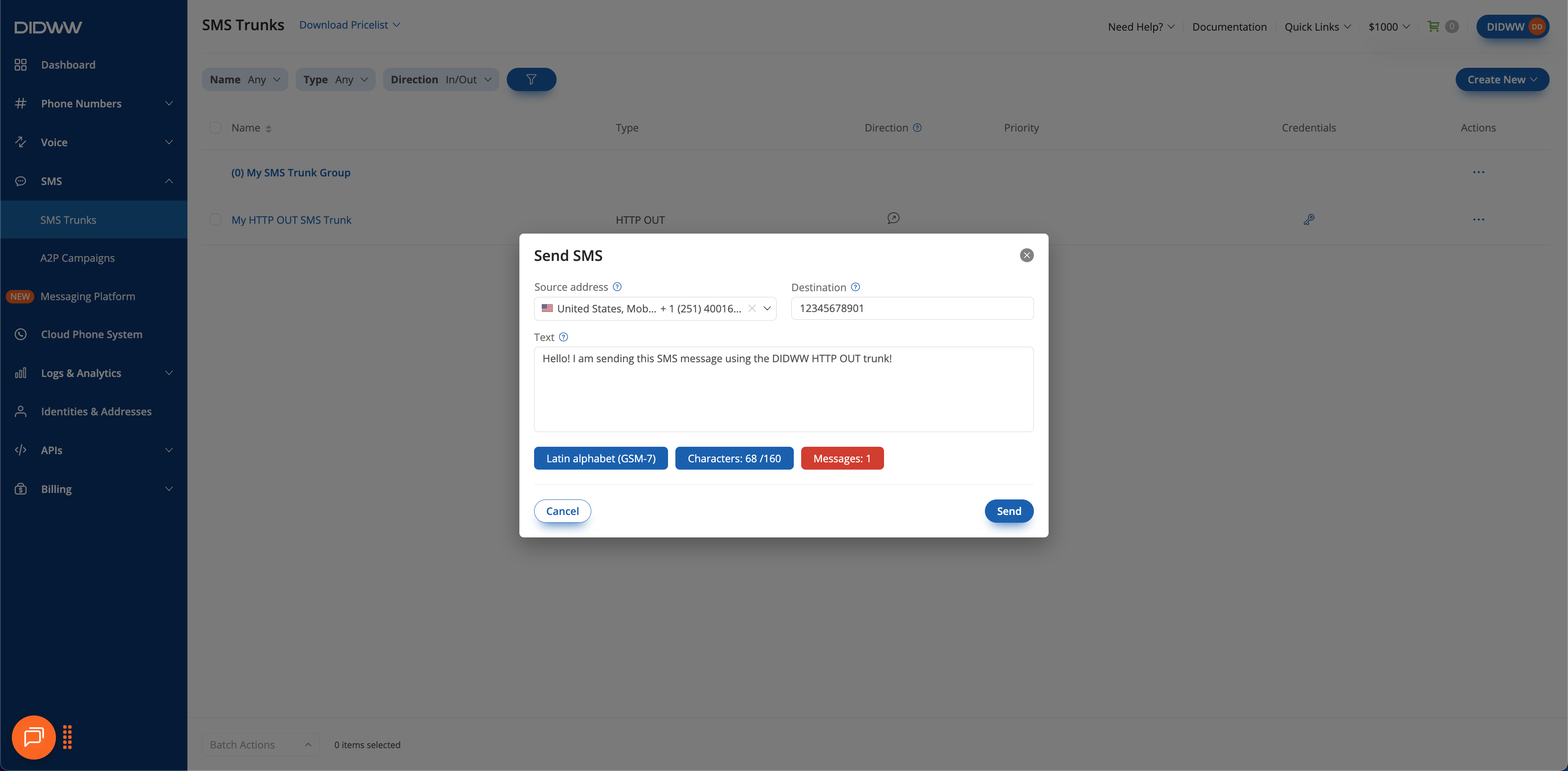 Composing an SMS message.