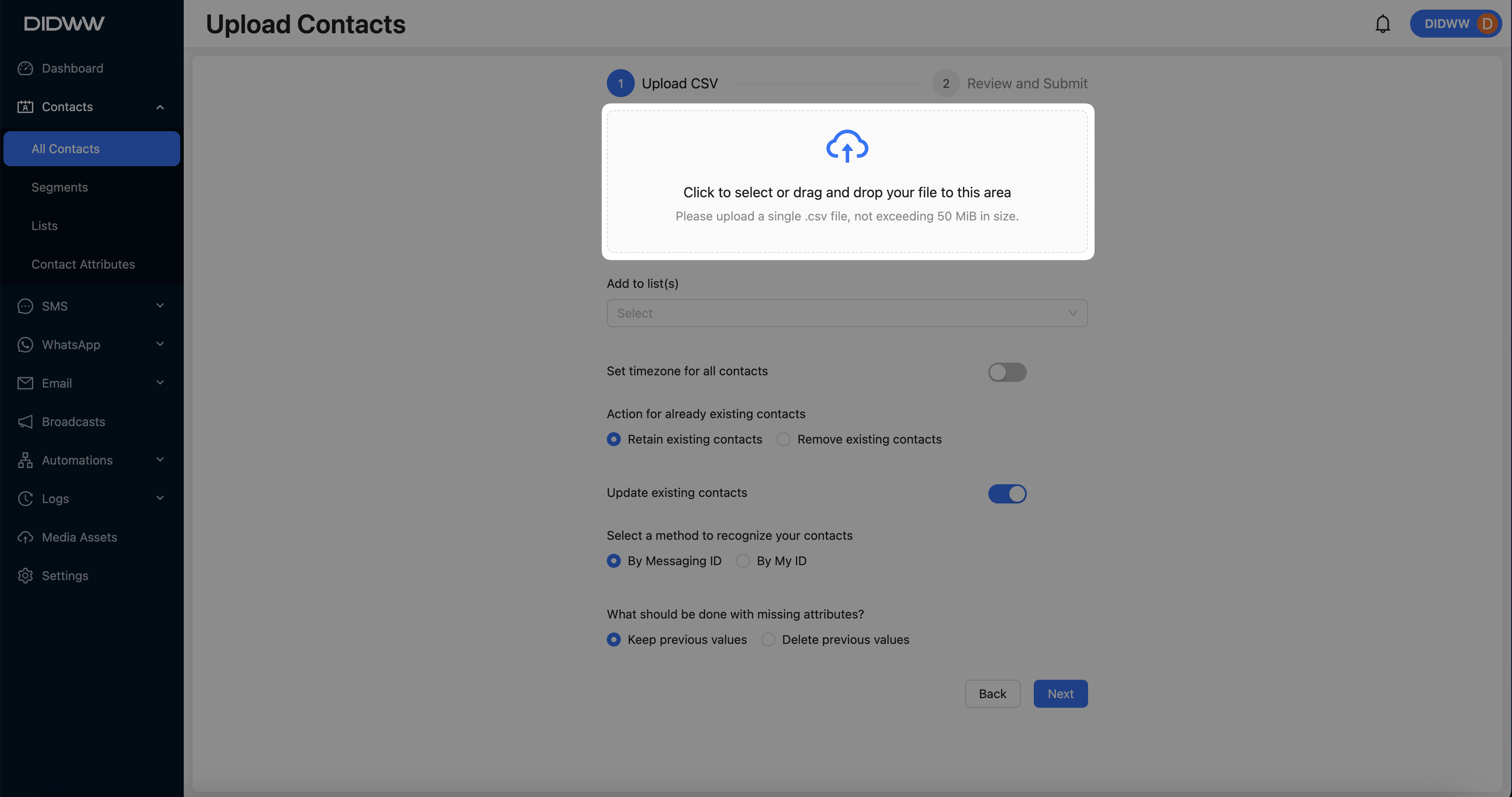 Upload CSV File