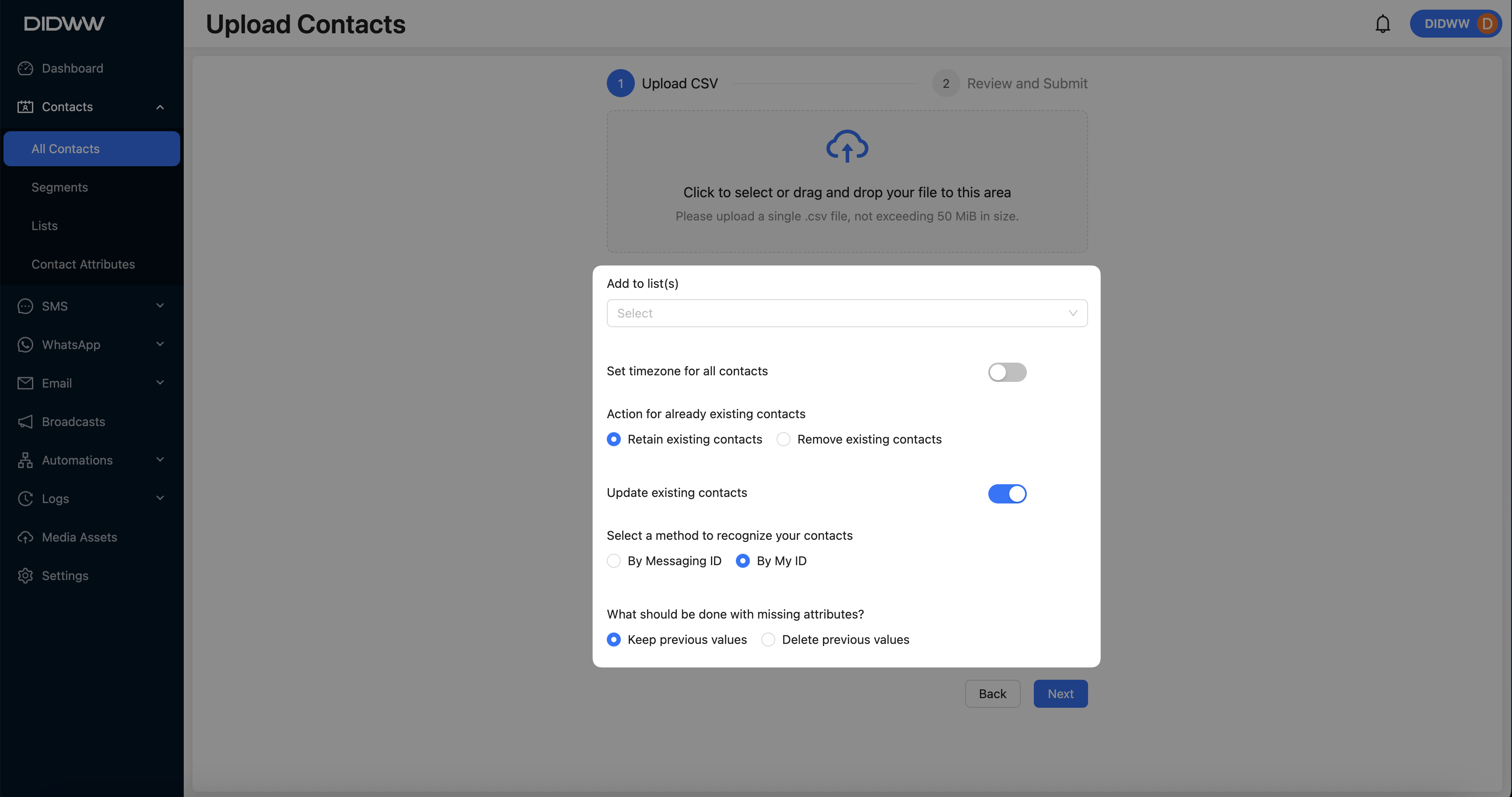 Upload Settings