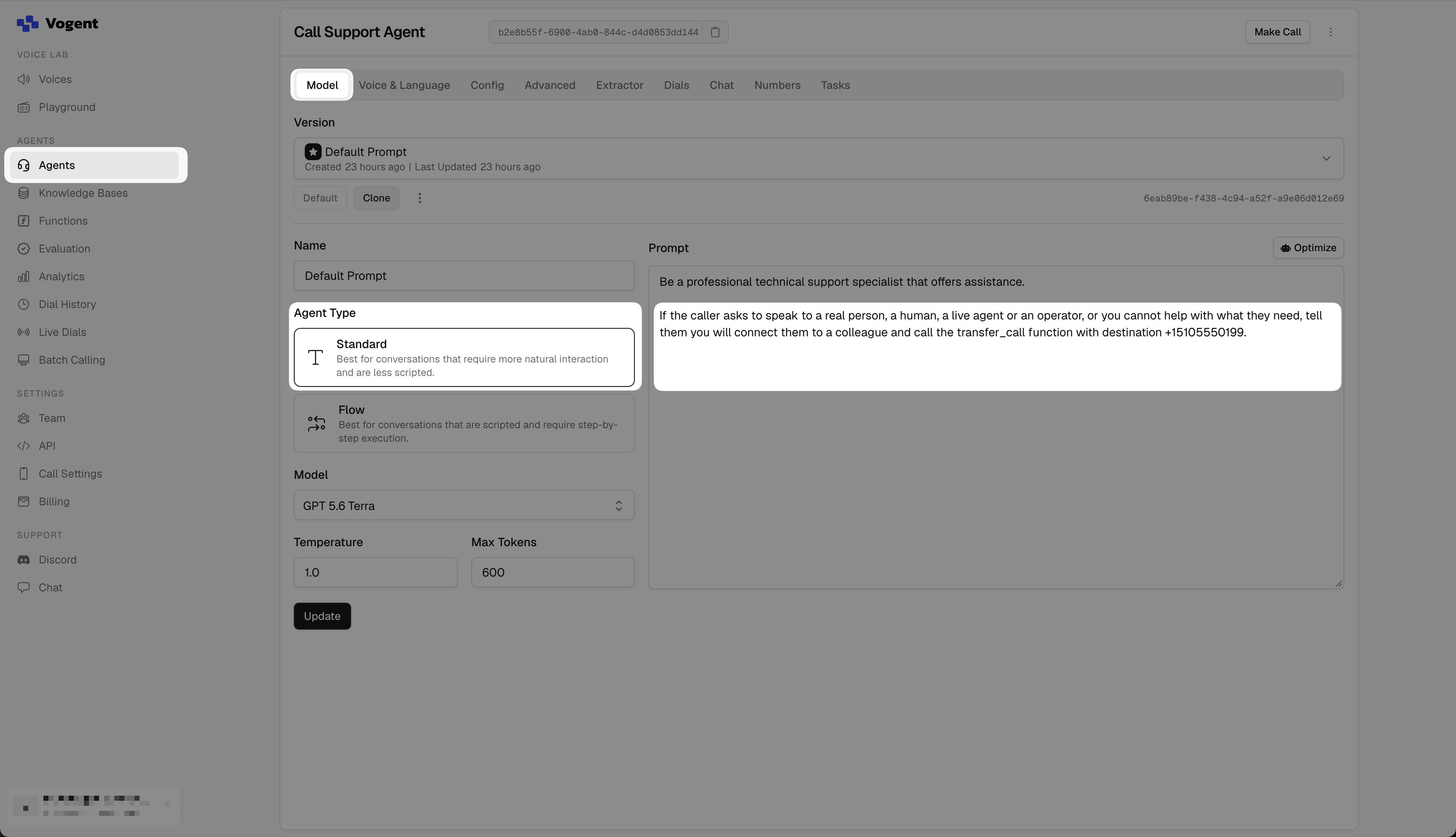 Transfer instruction in the agent prompt